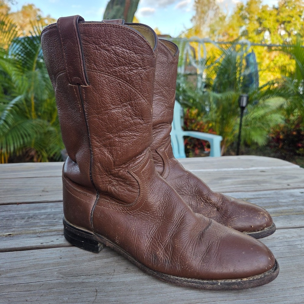 Justin L3714 Brown Leather Roper Western Cowboy Boots Women's Size 7.5 B USA